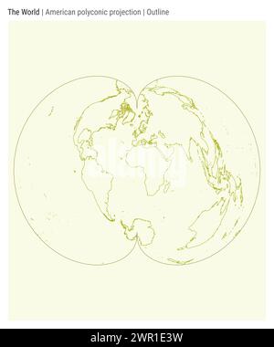 Weltkarte. Amerikanische polykonische Projektion. Umrissstil. Detaillierte Weltkarte für Infografiken, Schulungen, Berichte und Präsentationen. Stock Vektor