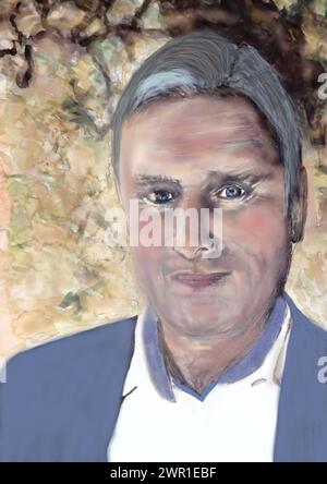 Porträt von Sir Keir Starmer. Kombinierte Aquarellfarbe und digitale Malerei. Stockfoto