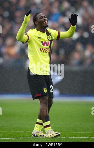 LONDON, UK - 10. März 2024: David Datro Fofana von Burnley reagiert während des Premier League-Spiels zwischen West Ham United und Burnley FC im London Stadium (Quelle: Craig Mercer/ Alamy Live News) Stockfoto