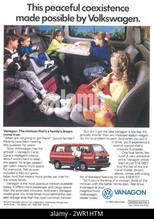 1990 VW Volkswagen VANAGON Familie Minivan Print Ad Stockfoto