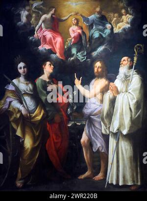 Italien Emilia Romagna Bologna - nationale Kunstgalerie - Krönung der Jungfrau mit den Heiligen Johannes dem Evangelisten, Johannes dem Täufer, Bernhard und Katharina von Alexandria. Von Guido Reni 1610 Stockfoto