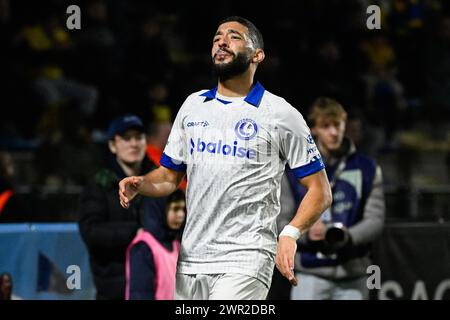 Brüssel, Belgien März 2024. Gent's Tarik Tissoudali sieht bei einem Fußballspiel zwischen Royale Union Saint-Gilloise und KAA Gent am Sonntag, den 10. März 2024 in Brüssel, am 29. Tag der Saison 2023-2024 der ersten Liga der belgischen Meisterschaft, aus. BELGA FOTO LAURIE DIEFFEMBACQ Credit: Belga News Agency/Alamy Live News Stockfoto