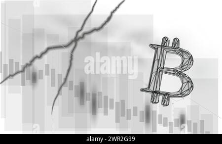 Bitcoin kann Kryptowährung nicht grafisch darstellen. Münz-B-Symbol Finanzwirtschaft Banksystem. Blockchain zusätzlicher Crash mit blitznegativer Prognose für Stock Vektor