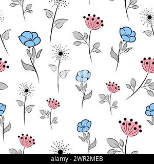 Nahtloses Muster mit Blumen auf weißem Hintergrund Stock Vektor