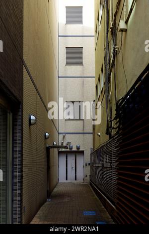 Blick auf die Straße Tokio zwischen Gebäuden Stockfoto