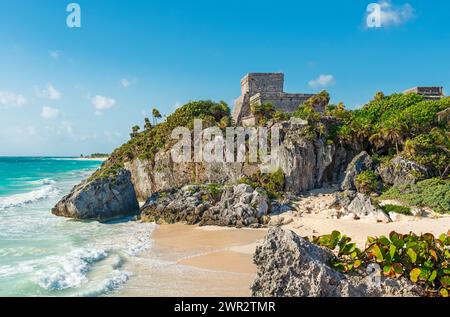 Tulum Beach und maya Tempelruinen, Yucatan, Mexiko. Stockfoto