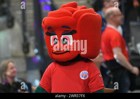 Maskottchen des Thuringer HC vor dem Haushahn Final4 Spiel um den dritten Platz zwischen VfL Oldenburg und Thuringer HC, Porsche Arena, Stuttgart. (Sven Beyrich/SPP) Credit: SPP Sport Press Photo. /Alamy Live News Stockfoto