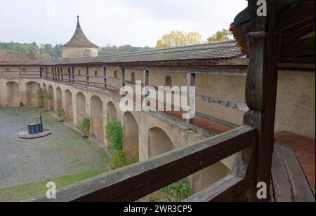 Historische Zinnen, Großcomburg, Comburg, Benediktinerkloster, Benediktinerkloster, Jakobsweg, Kocher Valley, Kocher, Schwaebisch Hall Stockfoto