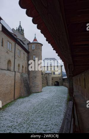 Historische Zinnen, Großcomburg, Comburg, Benediktinerkloster, Benediktinerkloster, Jakobsweg, Kocher Valley, Kocher, Schwaebisch Hall Stockfoto