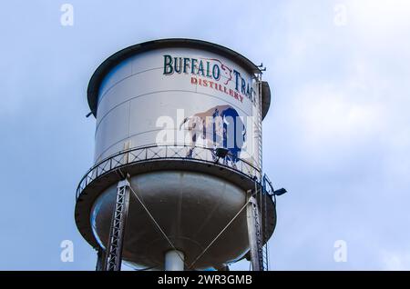 Frankfort, KY USA, 13. August 2004: Buffalo Trace Distillery Water Tower Stockfoto