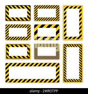 Verschiedene leere Warnschilder mit diagonalen Linien. Rotes Achtung-, Gefahr- oder Vorsichtshinweisschild, Baustellenbeschilderung. Realistisches Hinweisschild, Warnung Stock Vektor