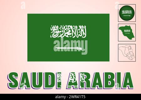 Saudi-Arabien Flagge und Karte in Vektorillustration Stock Vektor