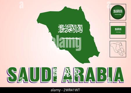 Saudi-Arabien Flagge und Karte in Vektorillustration Stock Vektor