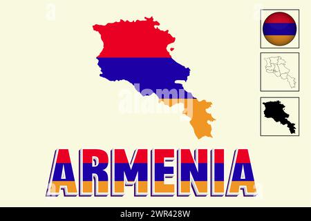 Armenische Flagge und Karte in Vektorillustration Stock Vektor