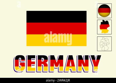 Deutschland Flagge und Karte in Vektorillustration Stock Vektor
