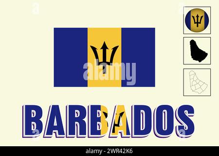 Barbados Flagge und Karte in Vektorillustration Stock Vektor