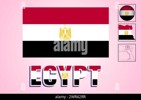 Ägypten Flagge und Karte in Vektorillustration Stock Vektor