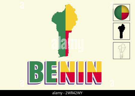 Benin Flagge und Karte in Vektorillustration Stock Vektor