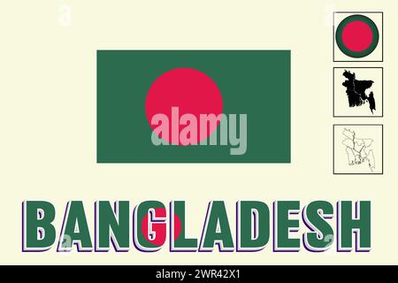 Bangladesch Flagge und Karte in Vektorillustration Stock Vektor