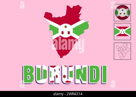 Burundi-Flagge und Karte in Vektorillustration Stock Vektor