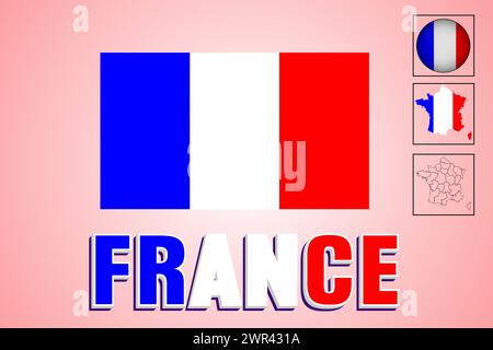 Frankreich Flagge und Karte in Vektorillustration Stock Vektor