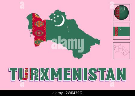 Turkmenistan Flagge und Karte in Vektorillustration Stock Vektor
