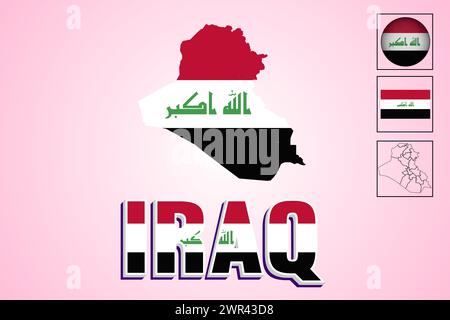 Irak-Flagge und Karte in Vektorillustration Stock Vektor