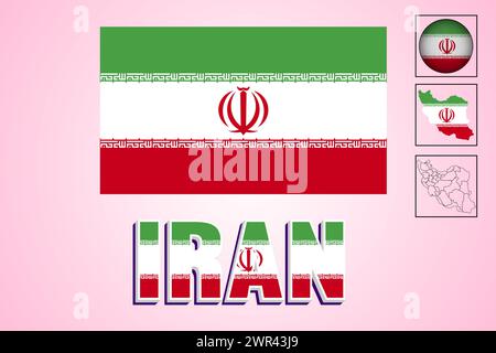 Iran Flagge und Karte in Vektorillustration Stock Vektor