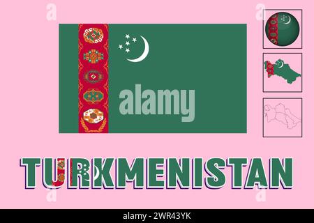 Turkmenistan Flagge und Karte in Vektorillustration Stock Vektor