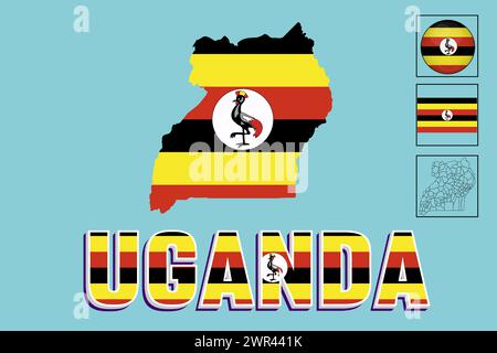 Uganda Flagge und Karte in Vektorillustration Stock Vektor