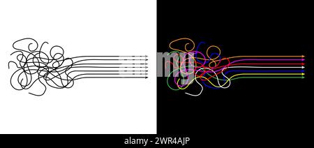 Ordnung und Chaos. Psychotherapeutische und psychologische Konzeptvektorlinie. Stock Vektor