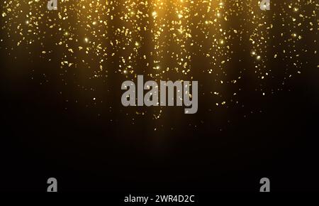 Glänzende goldene Glitzer Regen realistische Vektor-Illustration. Funkelnde Konfetti-Dusche im 3D-Design. Preisverleihung mit luxuriösem Hintergrund Stock Vektor