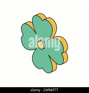 Vierblättriges Kleeblatt. Isometrisches Symbol. Symbol des St. Patrick Day. Vektorabbildung. Moderner Stil. Stock Vektor