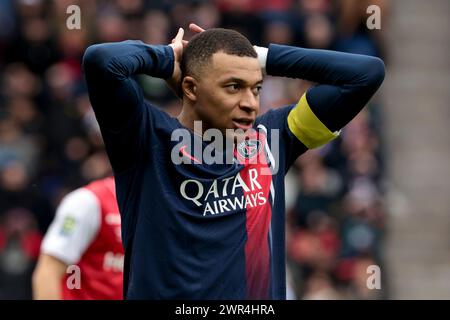 Paris, Frankreich. März 2024. Kylian Mbappe von PSG während des Fußballspiels der französischen Meisterschaft Ligue 1 zwischen Paris Saint-Germain und Stade de Reims am 10. März 2024 im Parc des Princes Stadion in Paris, Frankreich - Foto Jean Catuffe/DPPI Credit: DPPI Media/Alamy Live News Stockfoto