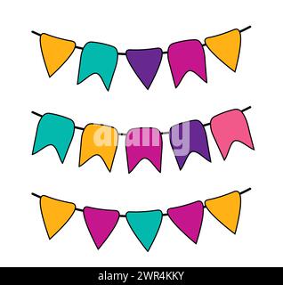 Bunte Girlanden Flaggen für Partyfeiern. Vektor flache Zeichentrickillustration. Stock Vektor