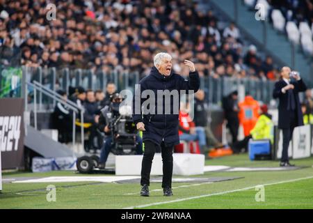 Turin, Italien. März 2024. Gian Piero Gasperini Manager von Atalanta BC, der während des Spiels zwischen Juventus FC und Atalanta BC im Rahmen der italienischen Serie A, des Fußballspiels im Allianz Stadium, zu sehen war. Endpunktzahl: Juventus FC 2:2 Atalanta BC. (Foto: Nderim Kaceli/SOPA Images/SIPA USA) Credit: SIPA USA/Alamy Live News Stockfoto