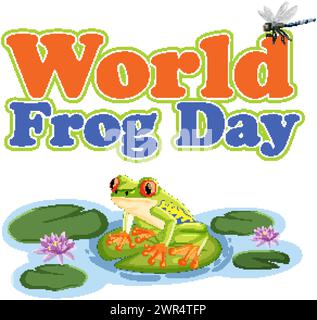 Farbenfroher Frosch auf Lilienpads mit Event-Titel Stock Vektor