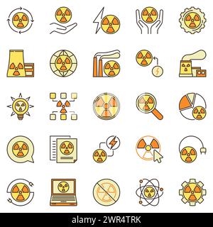 Farbige Symbole für Nuklearenergie. Strahlungs- und radioaktive Konzeptvektorsymbole Stock Vektor