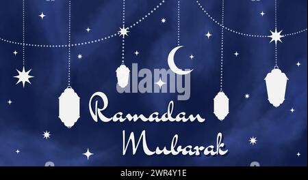 Arabische traditionelle Ramadan Kareem östliche Laternen Girlande. Muslimische dekorative hängende Laternen, Sterne und Mondvektorillustration. Islamisch-orientalisch g Stock Vektor