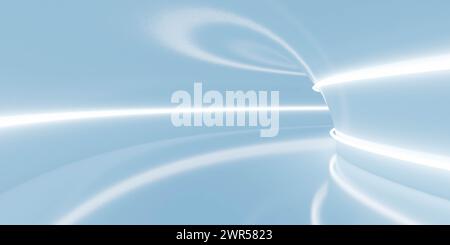 Blauer Tunnel mit weißen Lichtlinien 3D-Darstellung Stockfoto