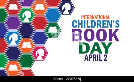 Tapete zum Tag des internationalen Kinderbuches mit Formen und Typografie. Internationaler Kinderbuchtag, Hintergrund Stock Vektor