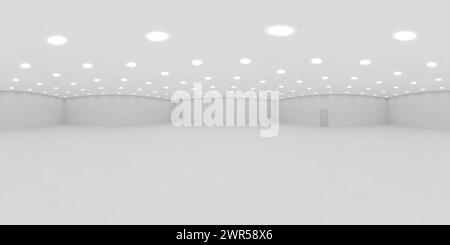 Heller weißer Raum mit Deckenleuchten 360 Panorama vr Umgebungskarte Stockfoto