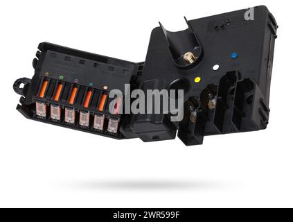 Kfz-Sicherungen Box in verschiedenen Farben und jede Farbe ist für den spezifischen Wert des Schutzes in Ampere definiert verantwortlich. Katalog der Ersatz-p Stockfoto