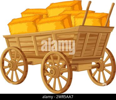 Vintage-Wagen mit goldenen Heuballen. Stock Vektor