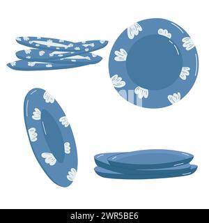 Satz blauer Platten auf weißem Hintergrund. Stock Vektor