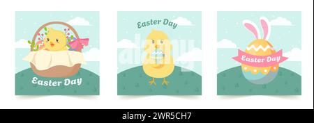 Set von Happy Celebration ostertag Medien Social Stories flaches Design. Farbige flache Vektorabbildungen. Stock Vektor