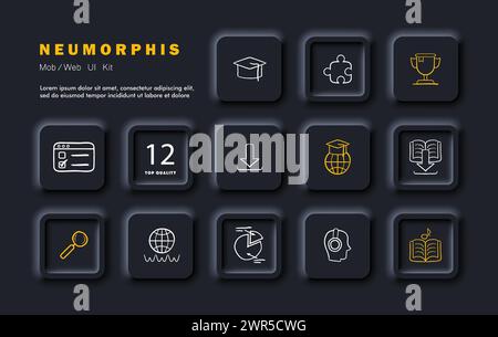 Symbol „Training Set“. Akademische Kappe, Puzzle, Download, Test, Lupe, Diagramm, Internet, Lesen, Online-Lernen, E-Books-Symbole. Online-Lernen Stock Vektor