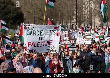Pro-Palästina-protestmarsch in London, Großbritannien, Protest gegen den Konflikt im Gazastreifen und gegen die israelische Besatzung. Gärtner für Palästina Stockfoto