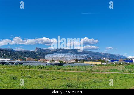 Multifunktionsarena Allianz Rivera in Nizza im Departement Var (Südostfrankreich). Nizza ist Austragungsort der Olympischen Fußballwettbewerbe 2024 Stockfoto