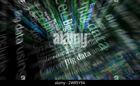 Big Data Informationsanalyse Schlagzeilen in internationalen Medien. Abstraktes Konzept von Nachrichtentiteln auf Noise-Displays. TV-Störeffekt 3 Stockfoto
